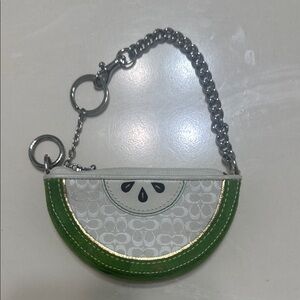 Coach Green and White Wristlet with Silver Accents